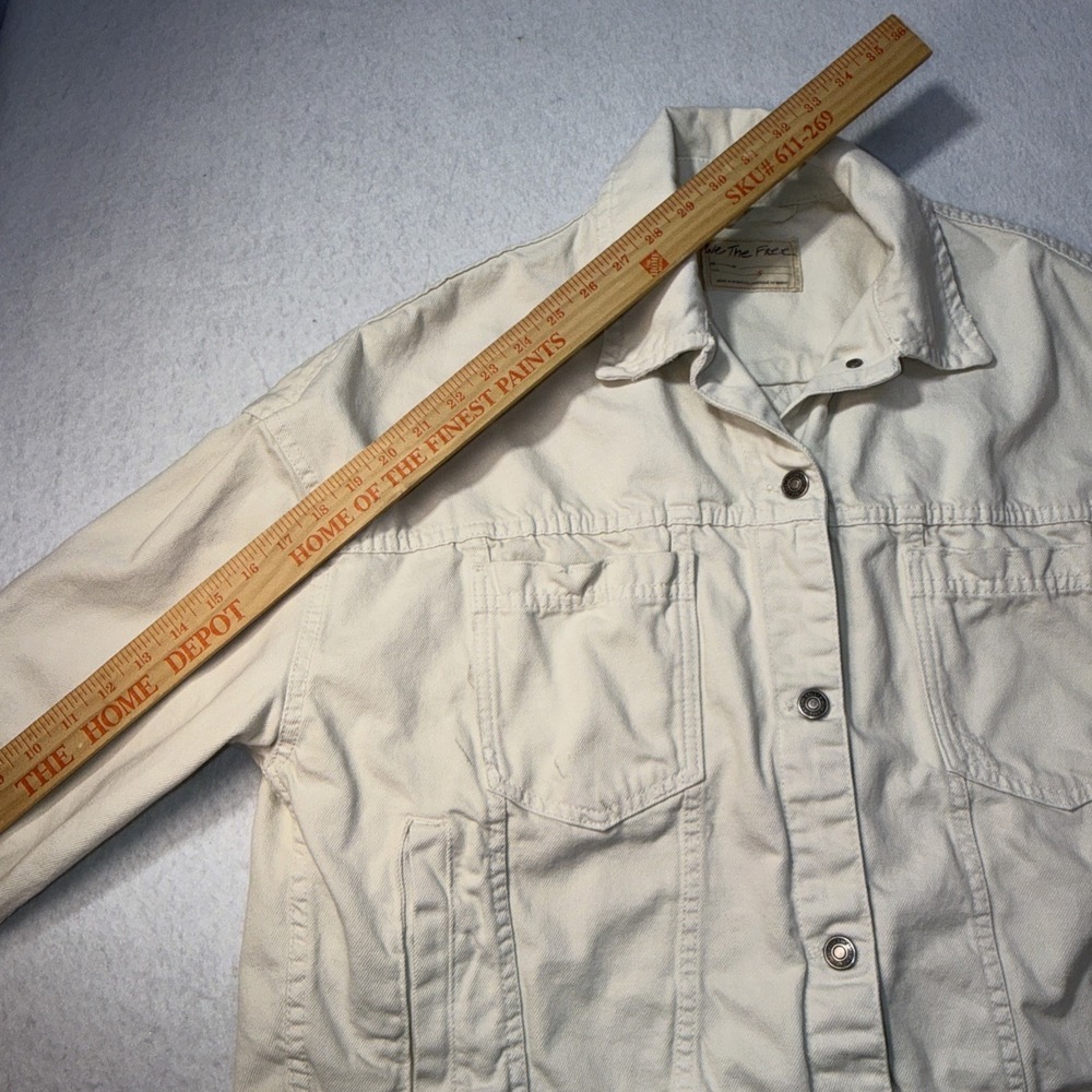 Free People-We The Free Off White Opal  Swing Denim Jacket Size Small Ecru Y2K - Picture 8 of 16